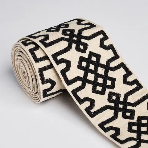 Knotted Trellis Tape_ BLACK ON UNBLEACHED