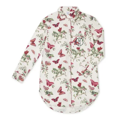 Baudin Butterfly Linen Sleep Shirt_ RUBY