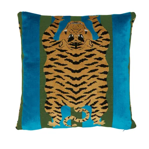 Jokhang Tiger Velvet Pillow_ PEACOCK & OLIVE
